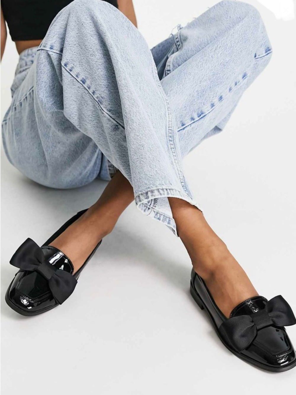 ASOS Black Patent Loafers with Grosgrain Bow